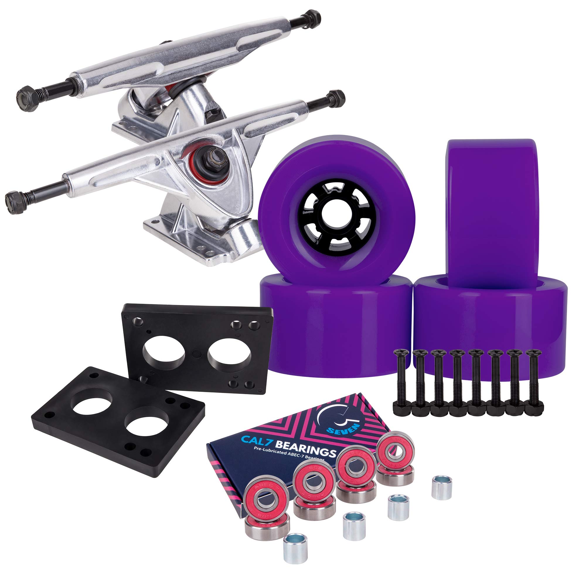 Cal 7 Longboard Flywheel and 180 Truck Combo, 83mm 78A Cruiser Skateboard Wheels (Purple/Silver Trucks)