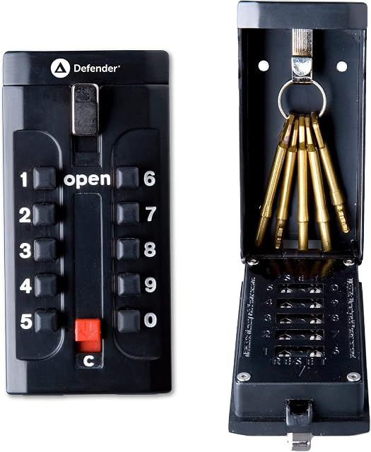 Defender Push Button Key Safe - Wall Mounted Safe Outdoor Key Box - Free THUNDER BOLTS Fixing Kit - Wall Mount Key Lock Box - Push Button Wall Mounted Key Safe - Key Cabinet