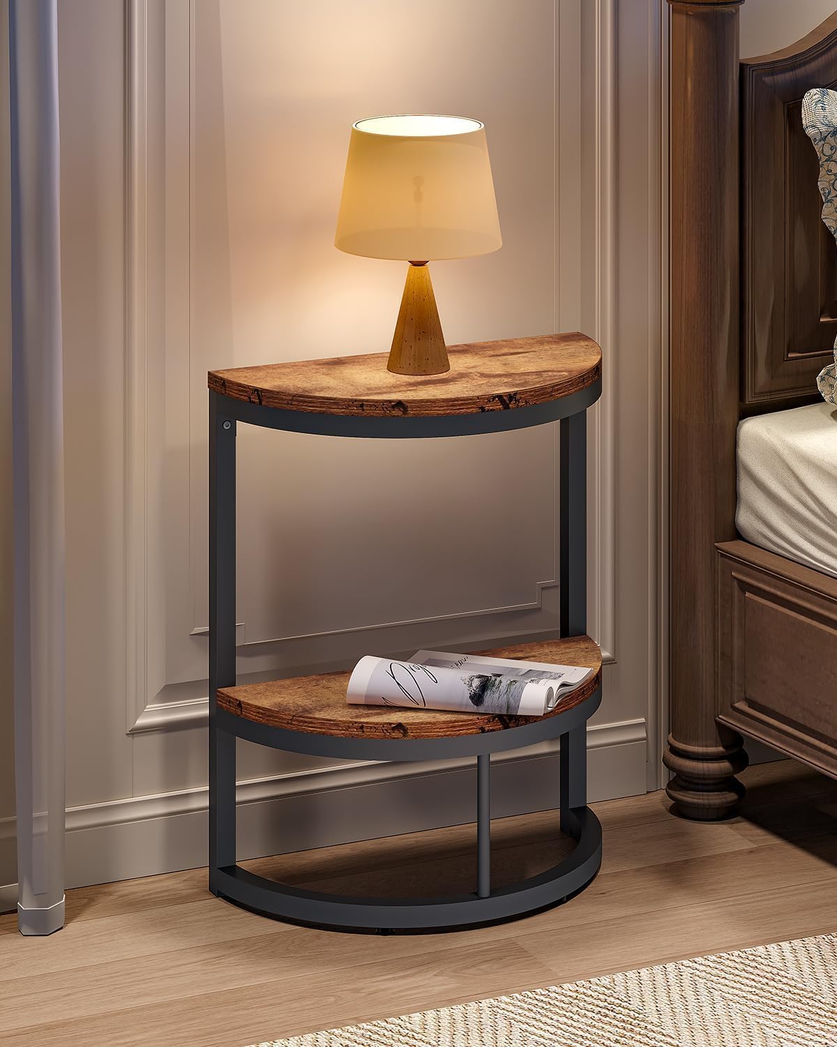 OGFC 36166 Classic 2-Tier End Table Half Round with Storage Shelf, Small Side Table Space Saving Narrow Accent Table for Living Room Sofa Couch, Bedroom, Rustic Brown 3