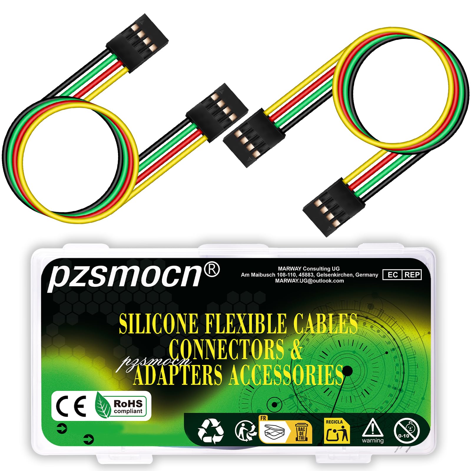 pzsmocn 10 Sets / 60 Pcs for Dupont 2.54mm 4-Pin Connector Kit 24AWG 20cm