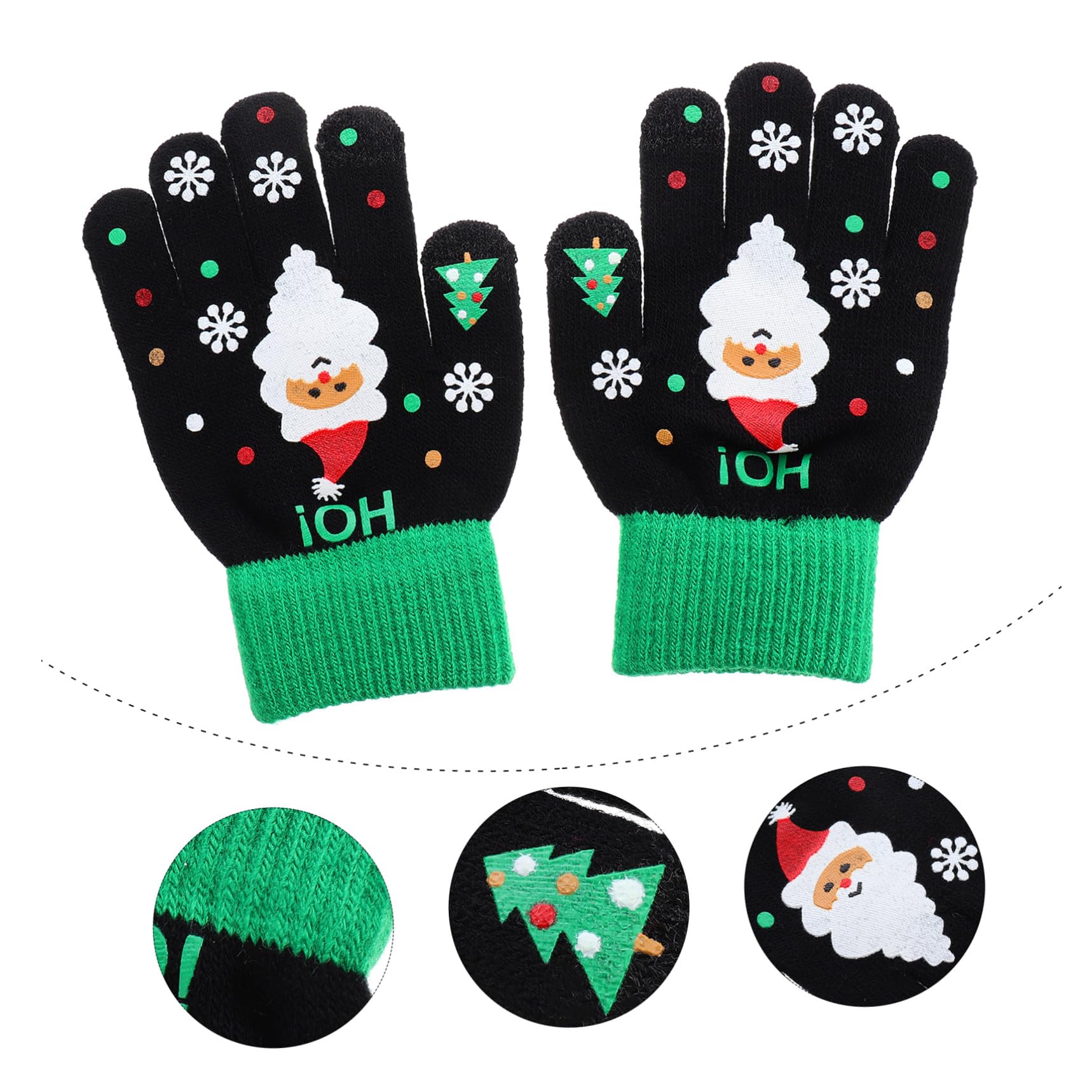 Holibanna 2 Pares de Guantes para Niños Dedos Completos de Punto Cálidos Diseño Navideño de Papá Noel, Material Tejido y Pantalla Táctil para Obsequio de Navidad