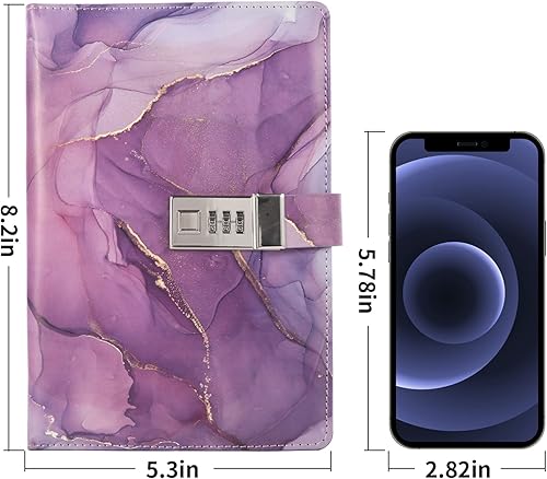 Miniatura 4 de Diario de mármol con candado para niñas y mujeres diario de cuero A5 con bloqueo de contraseña para adolescentes cuadernos secretos con soporte para