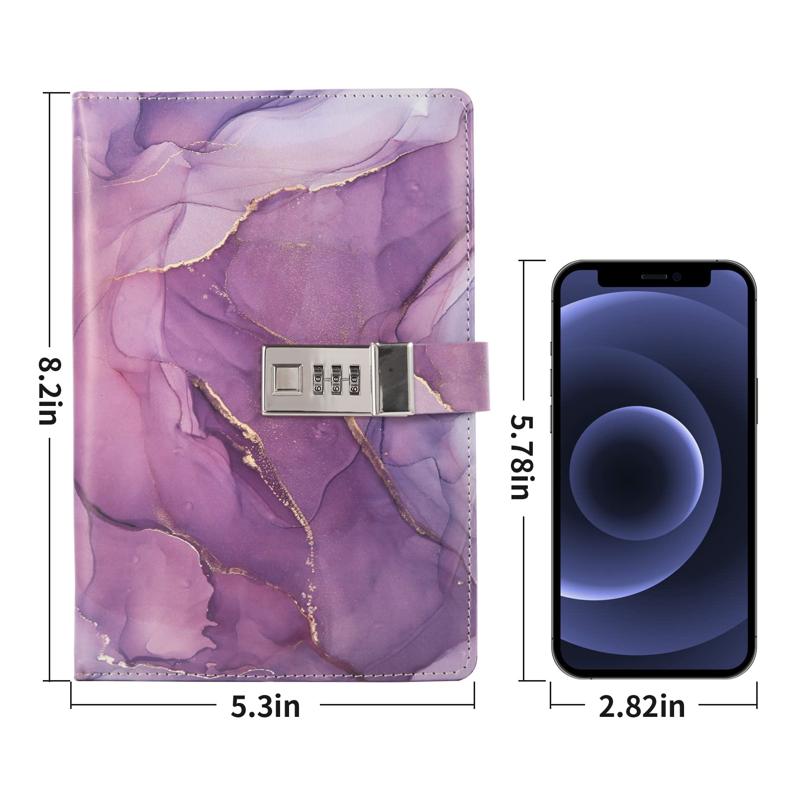 LMTNNB Marble Diary with Lock for Girls and Women A5 Leather Locked Journal for Teen Girls Secret Cute Password Lock Notebooks with Pen Holder for Travel Diary Office Notepad - Image 4
