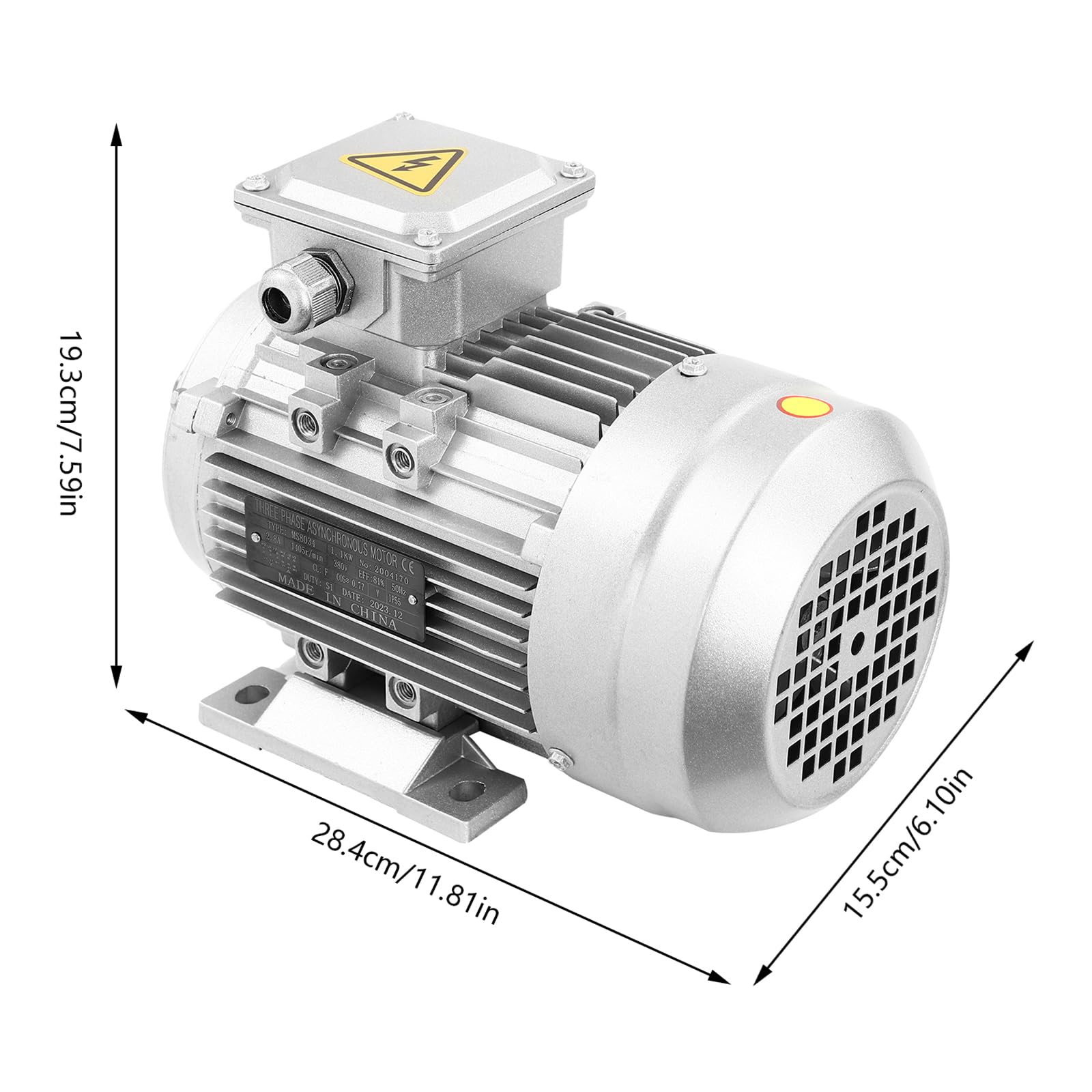 Elektromotor Drehstrommotor Aluminiumgehäuse Kupferspule Industriemotor Schutzklasse IP55 für Maschinenbau Transporttechnik und Lüfter (Wellendurchmesser 19mm, 1100W)