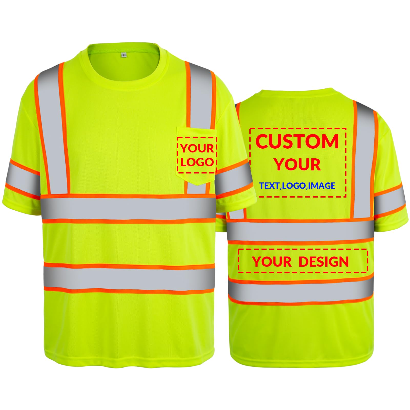 Custom Work Shirts for Men High Visibility Safety Shirts Hi Vis Breathable Construction Workwear with Pocket