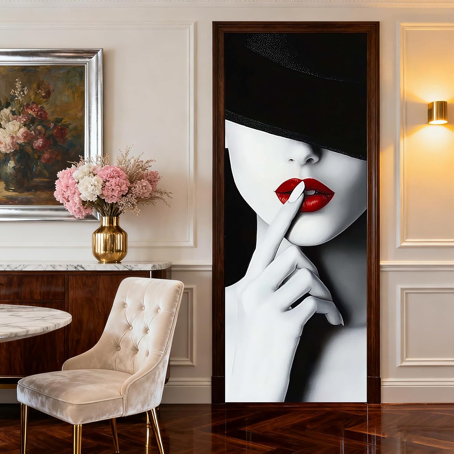 Nuxovilar Red Lips Glam Door Stickers Covers Decorative 30.3"×78.7", Door Decor Stickers for Home, Bedroom, Vanity Room | Chic Glam Style