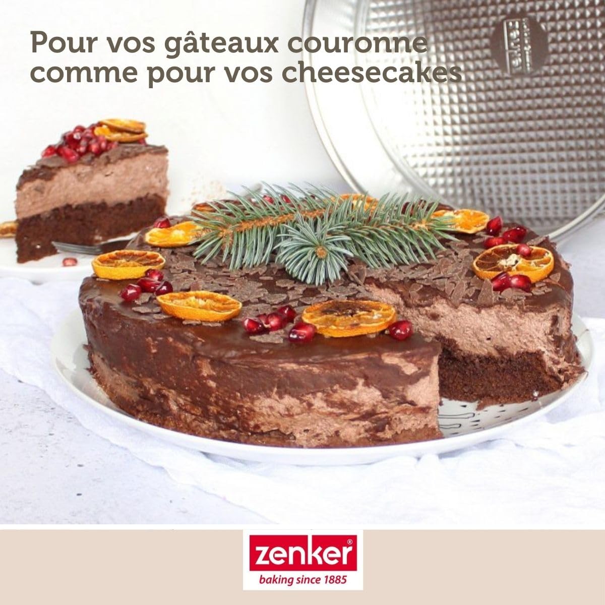 Zenker 9341950 Lot de 2 Moules à manqué et savarin à charnière en acier étamé, Moule à 2 fonds amovibles en fer blanc, Argenté, Acier étamé, 26cm