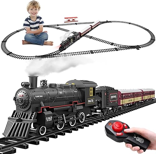Juego de tren para niños, motor de locomotora de control remoto debajo del árbol de Navidad, modelo eléctrico con carruajes y pistas largas, regalo