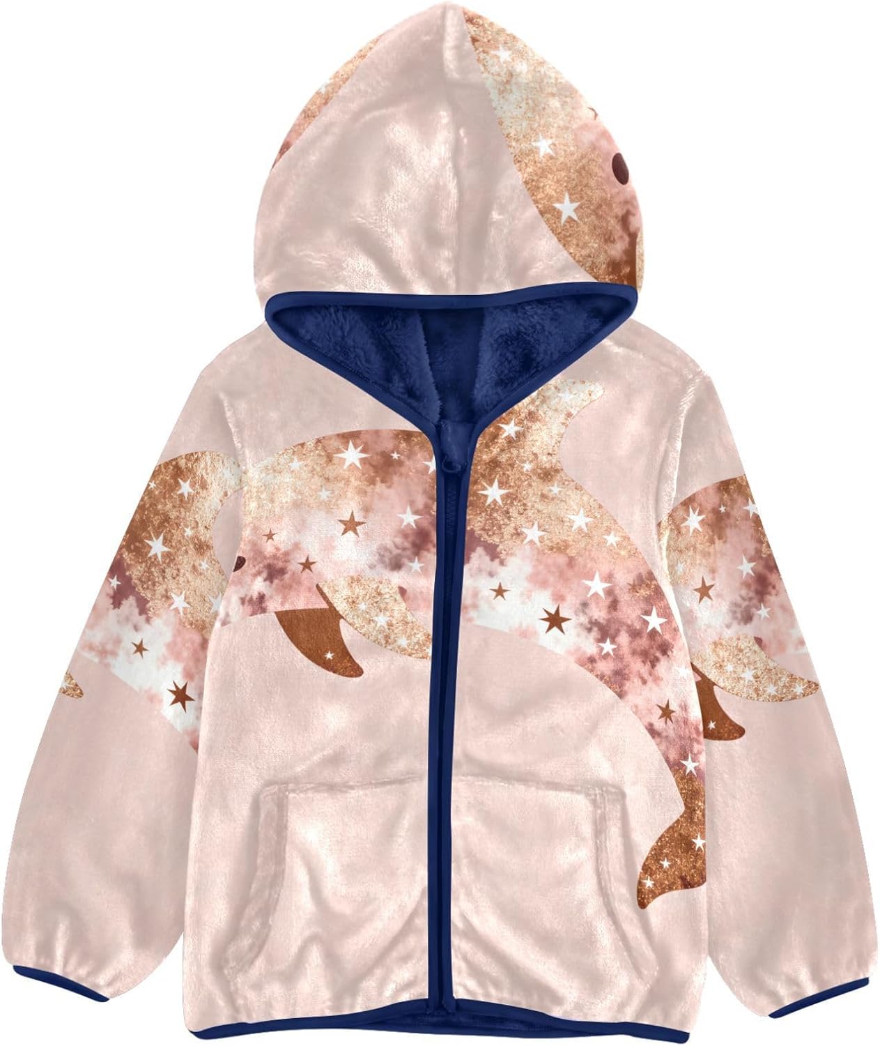 Rose Gold Dolphin Glitter Stars Toddler Boy Zip Up Jacket Outerwear Jackets Navy Blue Baby Boys Clothes