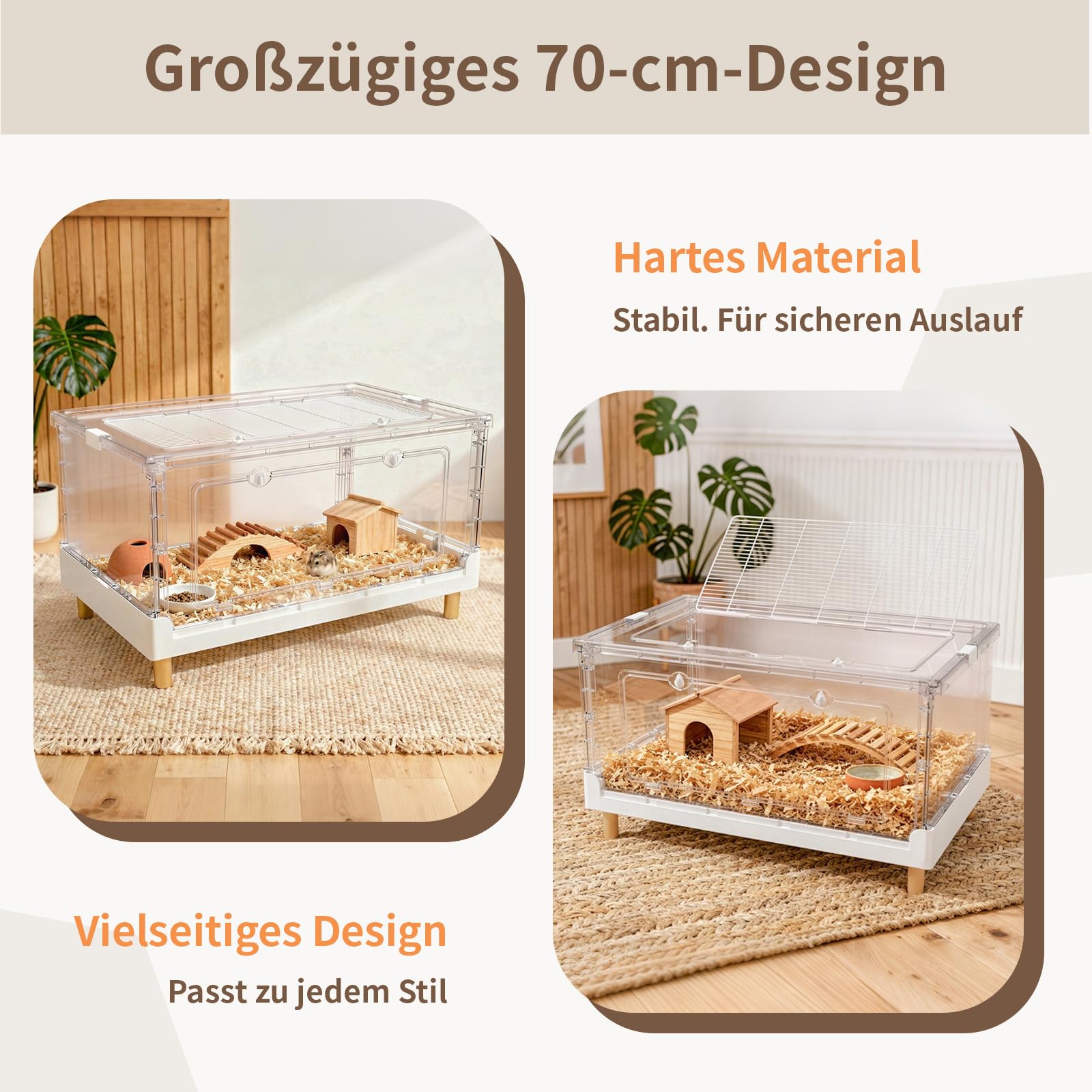 70cm Hamsterkäfig, 34cm Sichtschutz-Nagerheim für Zwerghamster | 3000cm2 Fläche, Sichtschutz-Rückwand, Faltbares Design, Einfache Reinigung für Zwerghamster
