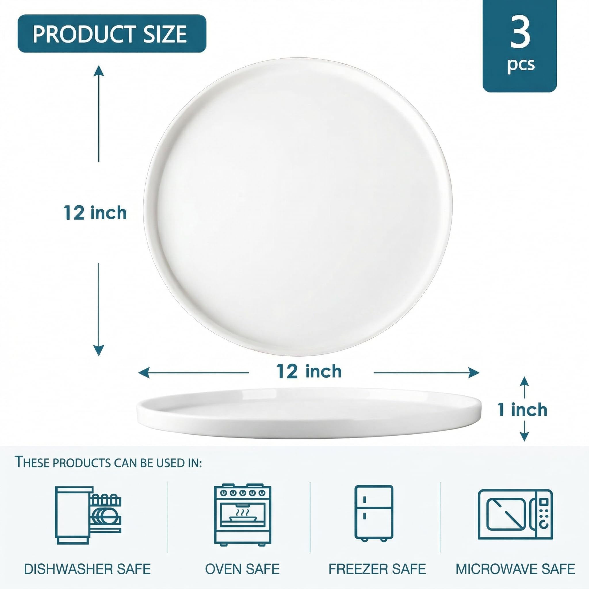 Bandejas y platos de cerámica de 12.8 pulgadas, 3 paquetes de platos redondos para servir, platos para servir alimentos, aperitivos, embutidos, aperitivos, postres, platos de servir, bandejas de