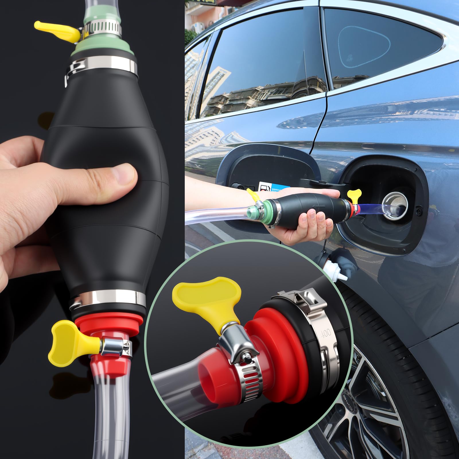 Aspirador manual XL con bomba de vacío, tubo de aspiración resistente al combustible de 2,5 m, para transferir aceite, diésel, gasolina y agua