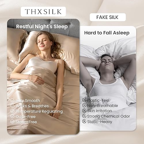 Miniatura 3 de THXSILK Juego de sábanas 100% seda de morera, seda 7A+, suave, transpirable, ropa de cama de lujo (1 sábana encimera, 1 sábana bajera, 2 fundas de