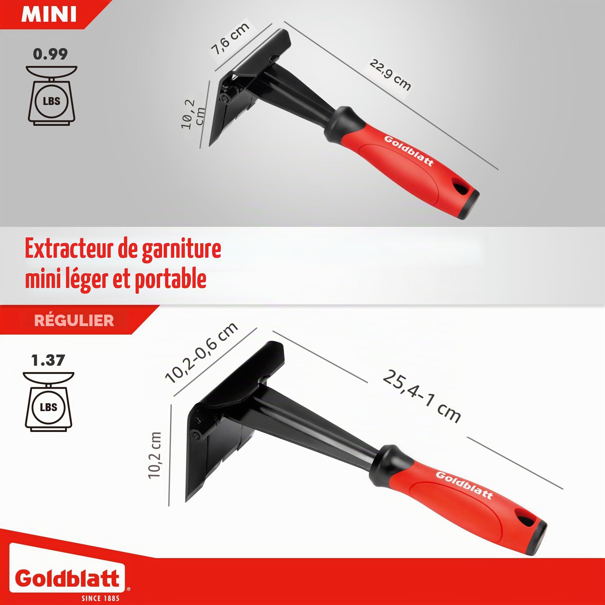 Goldblatt Extracteur de garniture, extracteur de moulage de 7,6 cm pour ne pas endommager la surface, outil multifonction pour retirer les barres de moquette, plinthes, moulage, revêtement et retrait