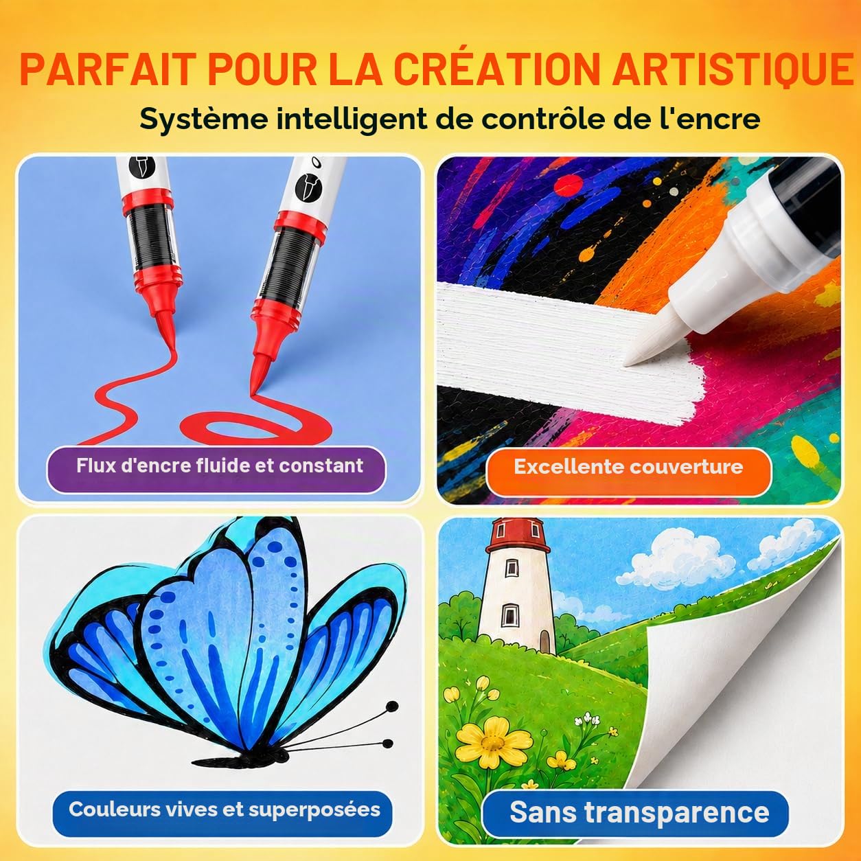 Vozuna 120 Feutre Acrylique Pointe Pinceau – Marqueur Acrylique à Encre Directe – Coloriage Mystère & Adulte – Feutres Acryliques pour Galets, Bois, Verre, Céramique, Toile & Tissu