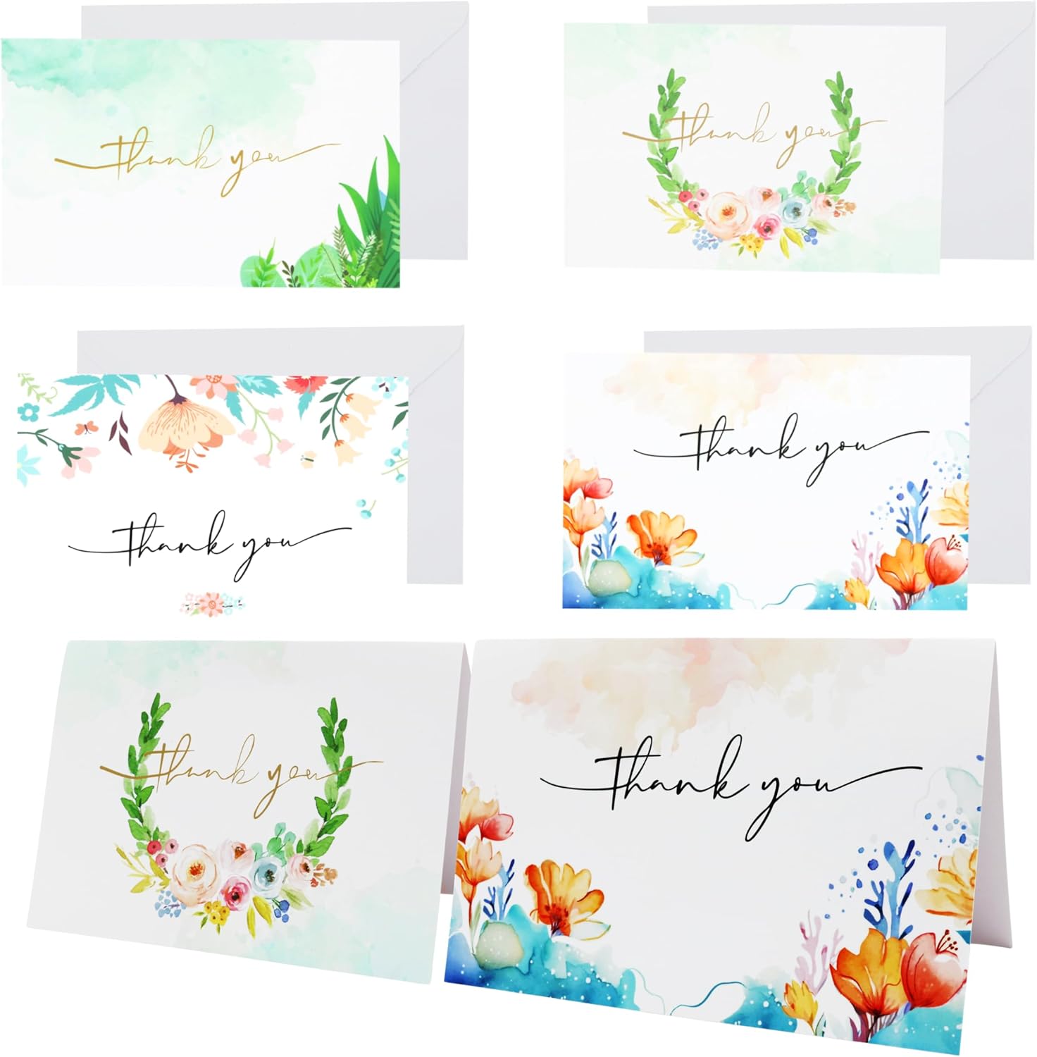 Nuoerp 100 Pack Thank You Cards with Envelopes, Premium Cotton Paper, Gold Foil, Blank Thank You Notes for Personal Message, Bulk Set for Small Business, Wedding, Bridal Shower, Gratitude for Special Occasions (2 Design, 100 Pack, 4.25 x 6 Inch, Box Included)