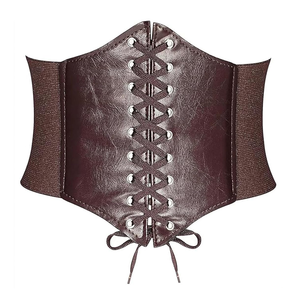 Women's Lace-Up Corset Belt, Black, Faux Leather with Elastic Sides, Wide Waist Cincher-image-24