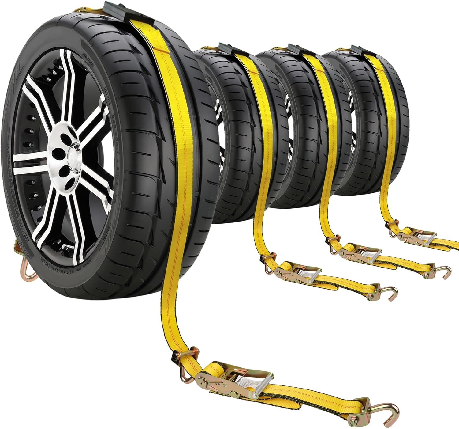 Car Hauler Straps Heavy Duty 10,000 lbs Break Strength-3-Point Tire Tie Down Straps for Trailers,Over The Wheel Tie Downs with Rubber Cleats for SUV,Truck,ATV,UTV