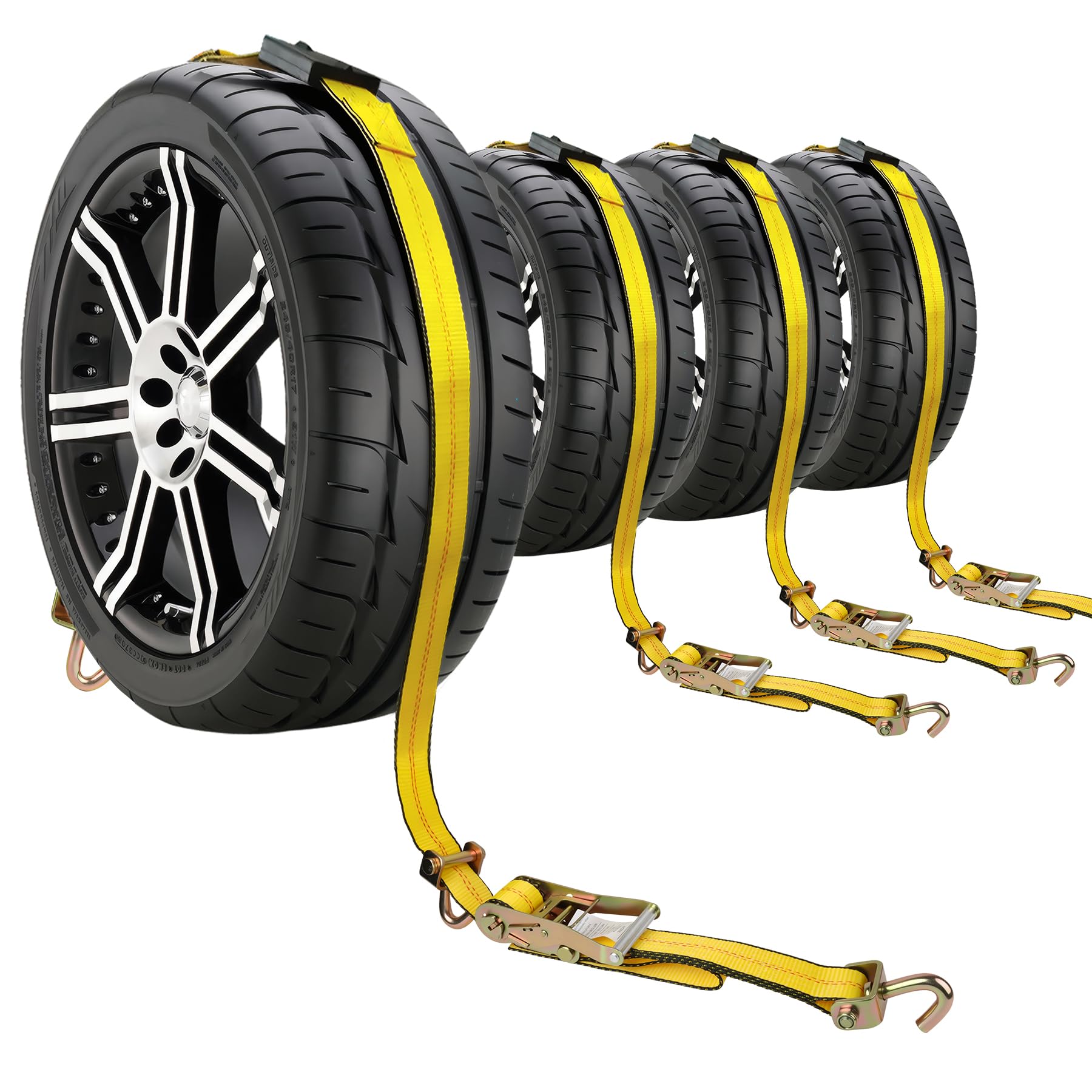 Car Hauler Straps Heavy Duty 10,000 lbs Break Strength-3-Point Tire Tie Down Straps for Trailers,Over The Wheel Tie Downs with Rubber Cleats for SUV,Truck,ATV,UTV