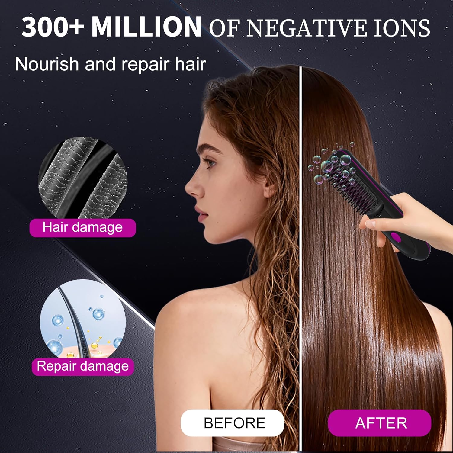 Go Brush Pro 2026, Portable Straightener Brushs for Travel, with LCD Temperature Display, Fast Heating Cordless Mini Hair Brushs (Black)