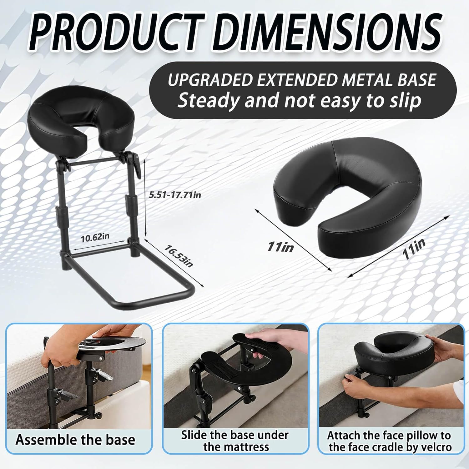 Massage Headrest for Bed,Adjustable Massage Face Cradle at Home,Massage Home Mattress Top Massage Kit for Face Down Pillow After Eye Surgery & Sleeping Mattress (Black)