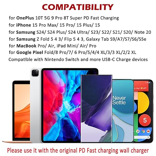 Miniatura 3 de Jelanry Paquete de 2 cables USB C a USB C de 6.6 pies para OnePlus 10T 9 9Pro 8T 65W Warp Charge Cable de carga súper rápida para Samsung S24 S25