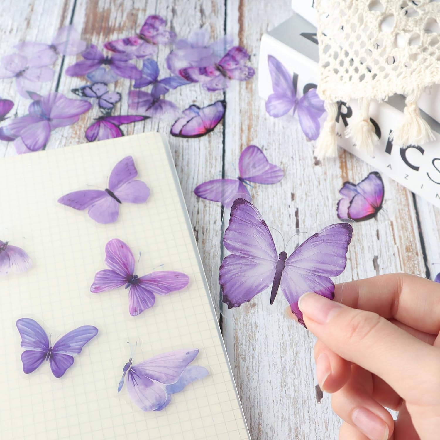 Aixoom 40PCS Purple Butterfly Stickers, Transparent Butterfly Decals image 3