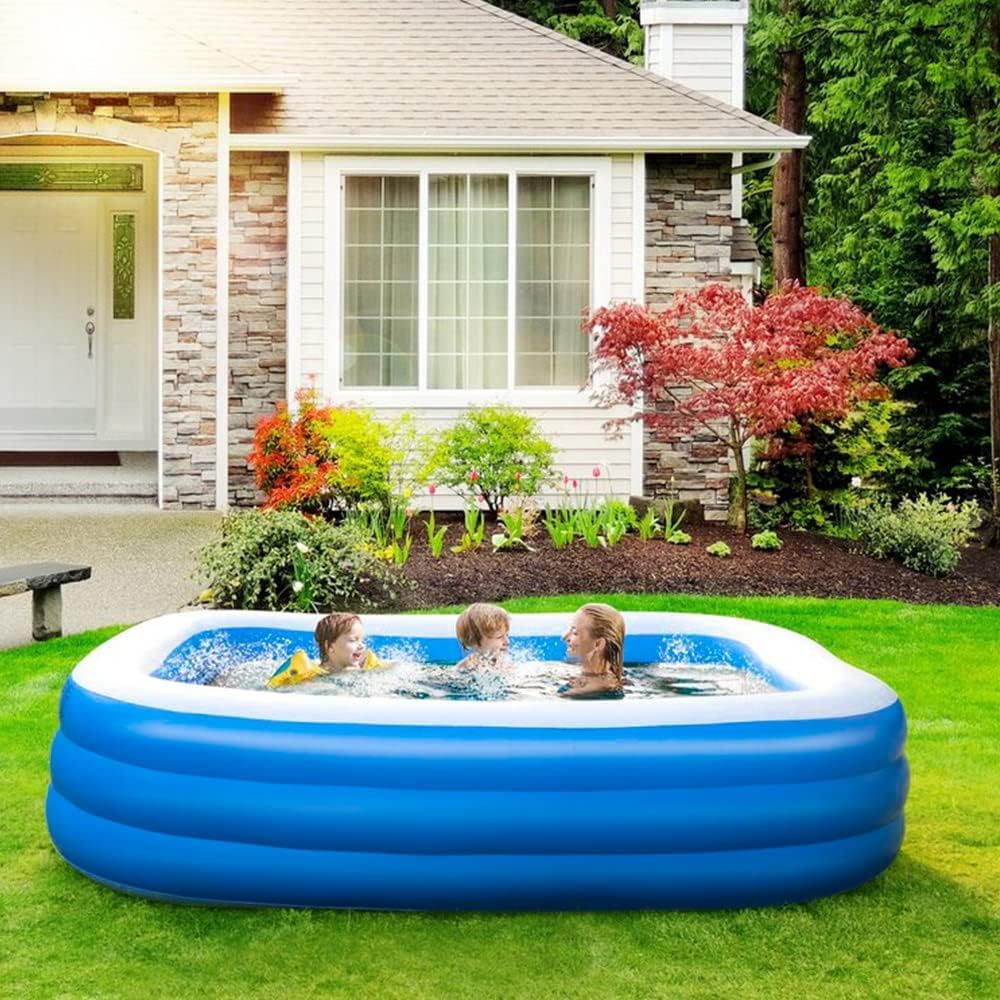 BROCCOLIN Inflatable Swimming Pool for Kids and Adults, Family-Sized Rectangular Pool, Durable PVC Outdoor for Backyard, Easy to Set Up, Summer Water Fun Pool for Children and Toddlers