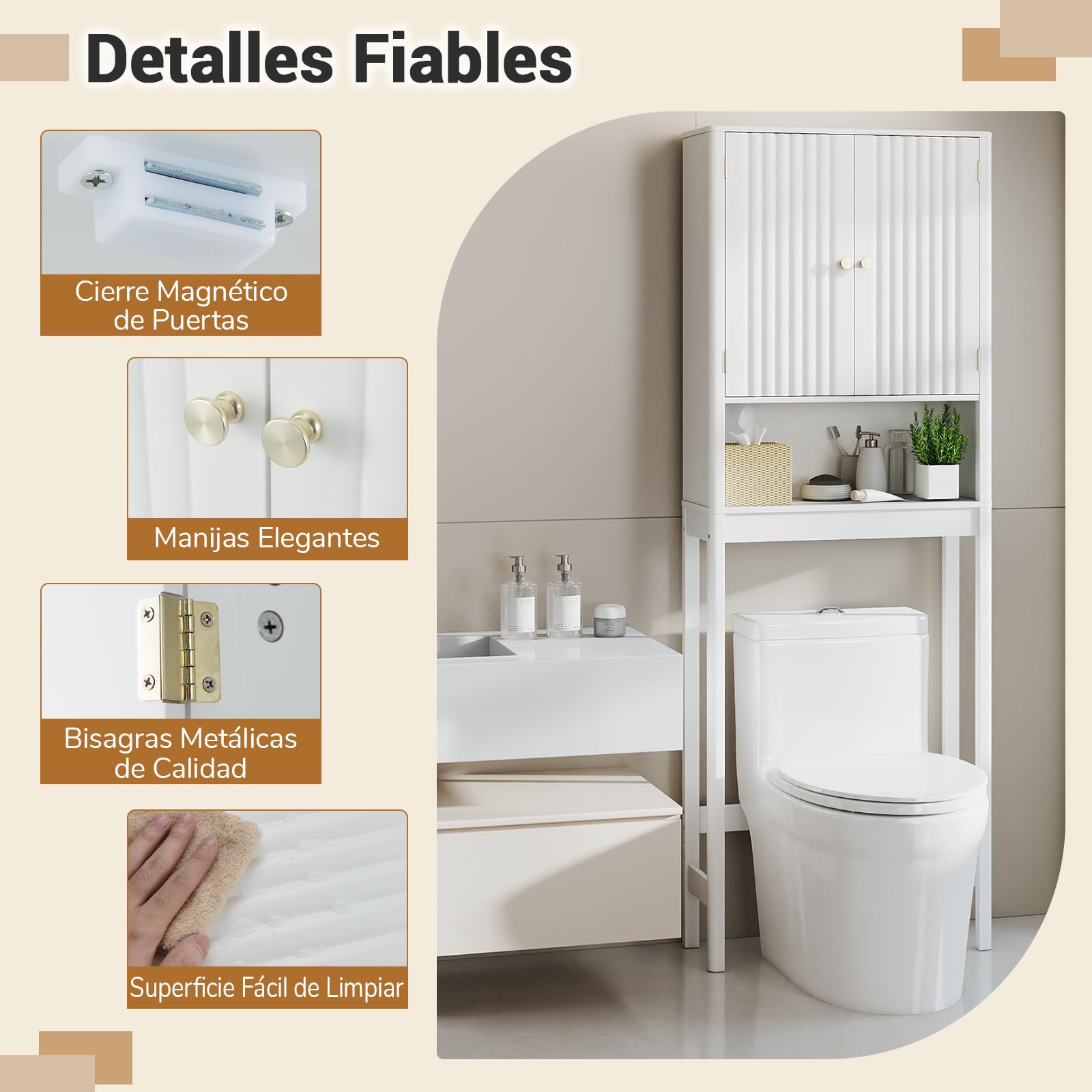 GIANTEX Mueble Organizador sobre Inodoro, Armario de Pie con 2 Puertas y 1 Compartimento Abierto, Estante Inferior Ajustable, 60 x 23 x 168 cm, Estantería Alta para Baño, Lavadero (Blanco)