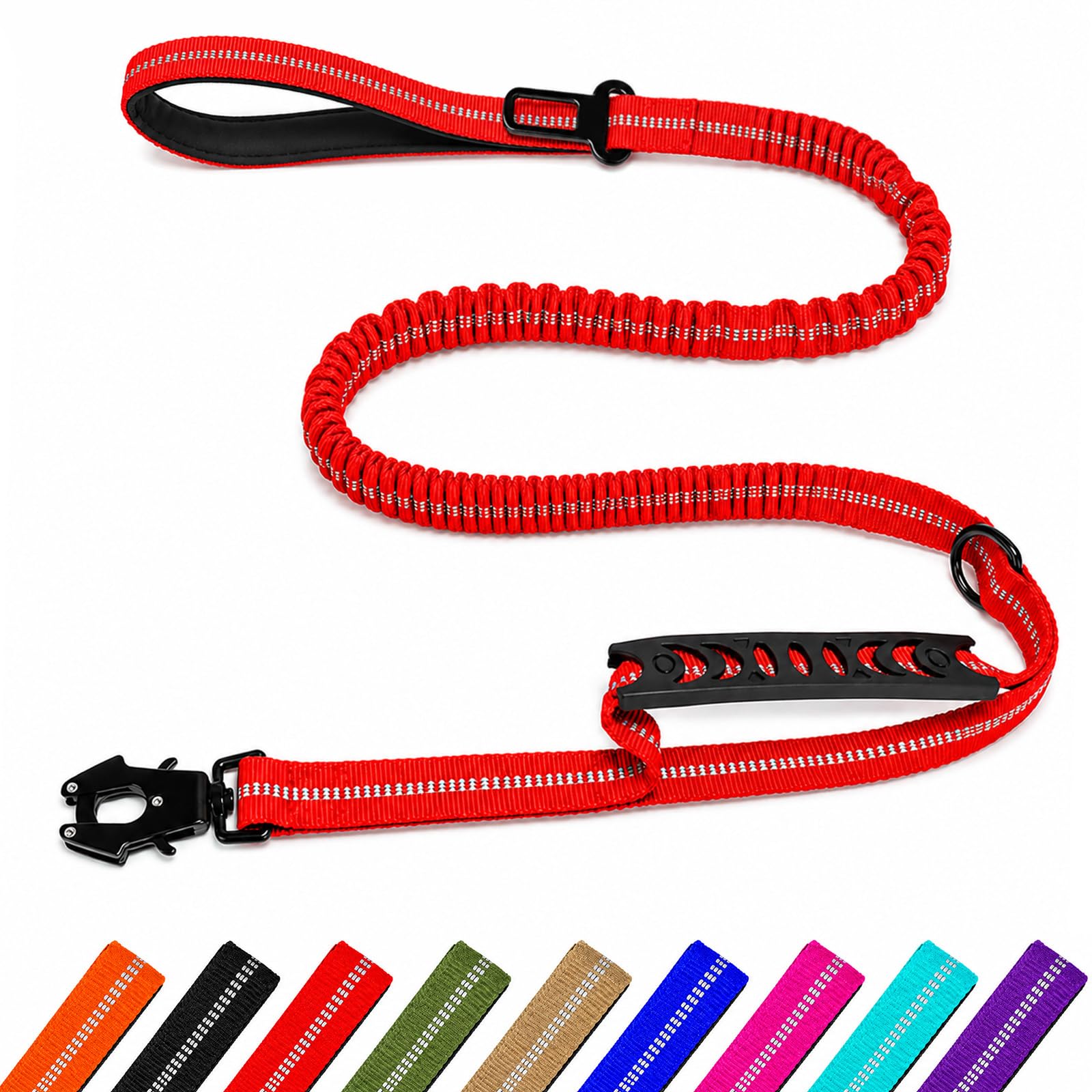 Tactical Dog Lead, Shock Absorbing Bungee Leash, 3.77-5.74FT, Red
