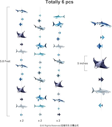 Miniatura 2 de Cheerland Decoraciones de fiesta de cumpleaños de tiburón, guirnalda colgante de tiburón, decoración temática de telón de fondo para debajo del mar,
