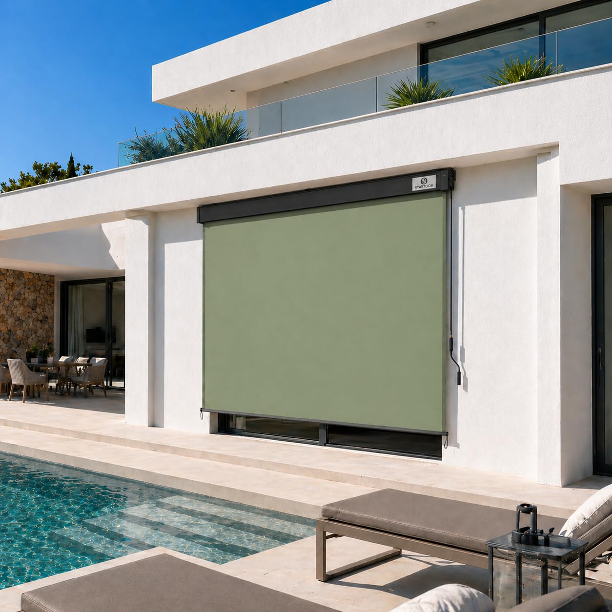Ausziehbare Senkrechtmarkise Vertikalmarkise 160 x 250 cm - Markise mit Kurbel für Terrasse und Balkon Schutz vor Sonne Wind - Beschattung Sichtschutz Windschutz Wasserdicht - Matcha Grün