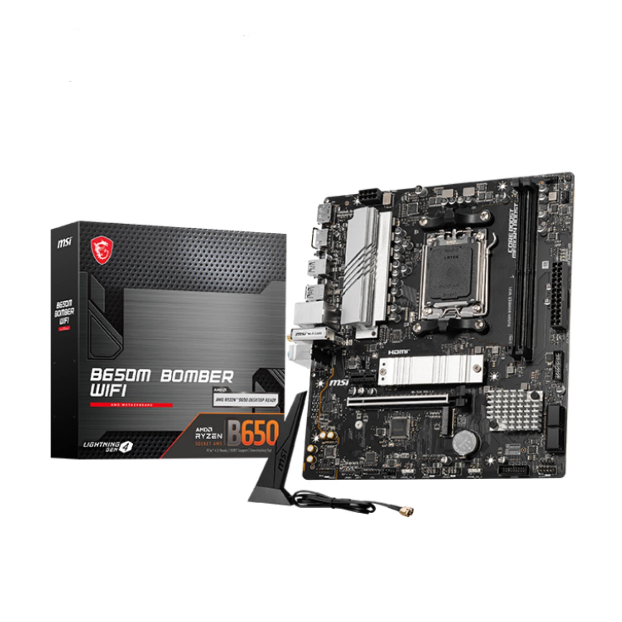 MSI B650M Bomber WiFi Motherboard, Micro-ATX - AMD Ryzen 9000/8000/ 7000 Series Desktop Processors, Socket AM5 - DDR5 Memory Boost 7800+ MT/s (OC), PC...