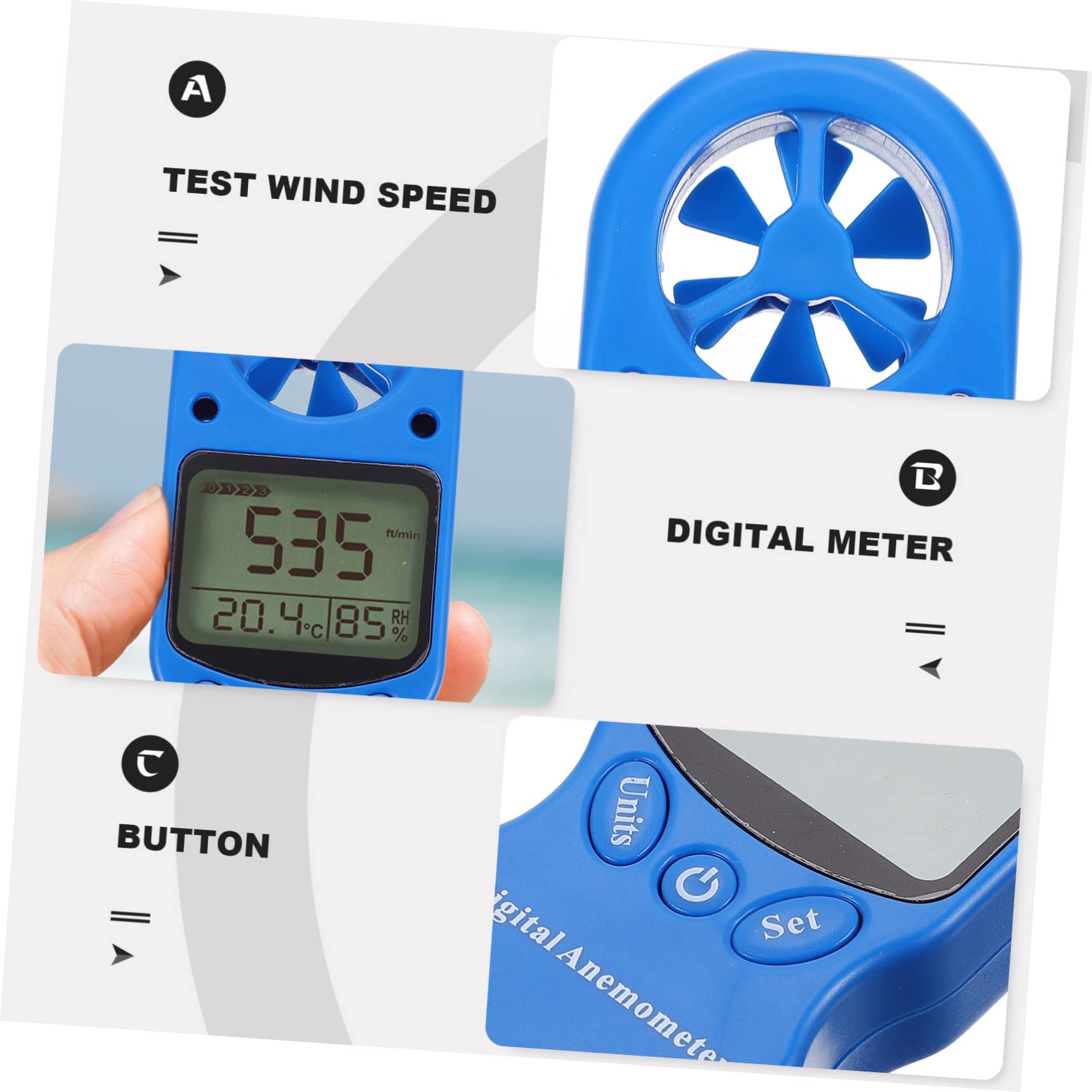Anemometro Portatile Mini Digitale 1 Pezzo Plastico Blu | Misuratore Umidita con Sonda, Display Lcd Retroilluminato, Custodia Inclusa per Trasporto