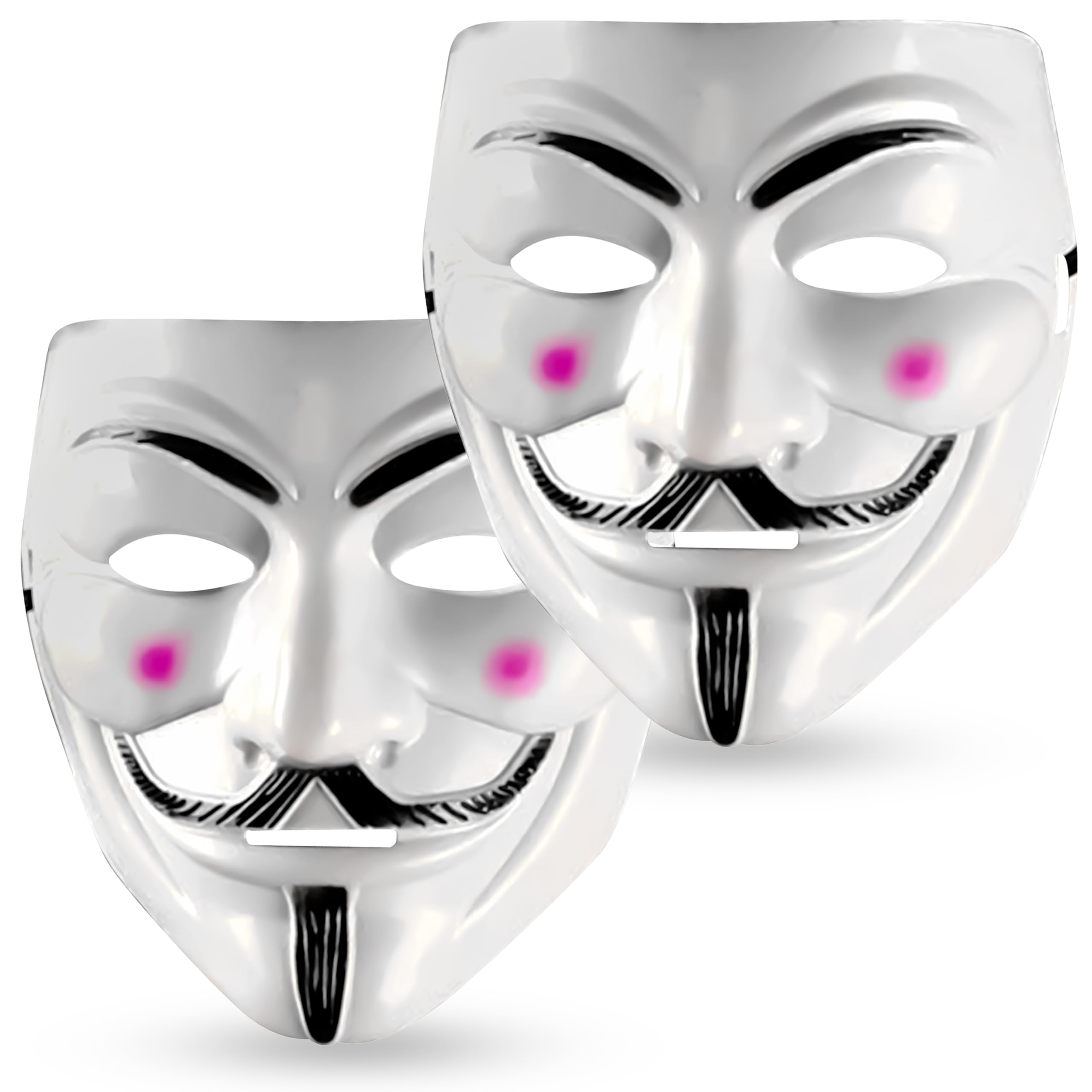 SRV Hub V for Vendetta Guy Masks 18.5cm - 2PCs Halloween Face Masks Costume Cosplay Party, Anonymous Mask for Adults Kids Unisex, Hacker Mask White