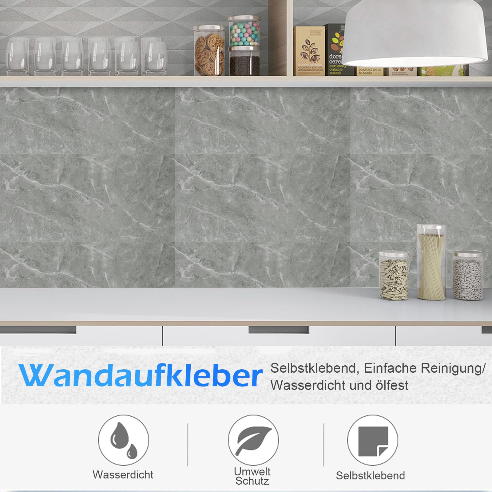 Küchenrückwand selbstklebend,Küche Küchenrückwand Glasoptik 10 Stück Spritzschutz Küche 30cm x 60cm Rückwandschutz Platte 2.5mm PVC Folie für Küche Badezimmer (D)
