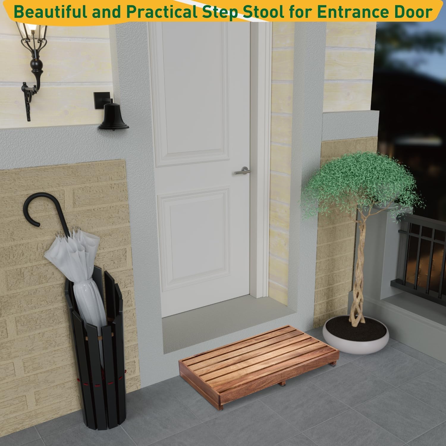 Craftsline Wooden Step Platform 3.8" Height, Outdoor Steps with Non-Skip Pads for Seniors, Acacia Wood Step Stools for Adults, Stool for Bed (No Assembly Required) 4