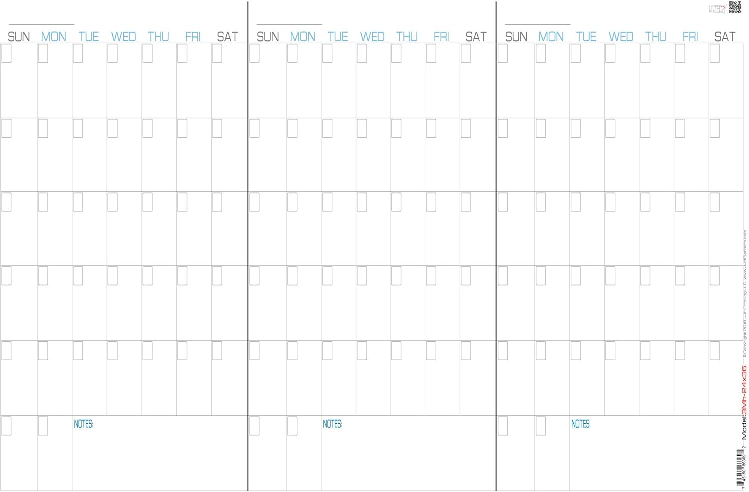 3 Month Horizontal Wall Calendar Undated Planner - Laminated - Large