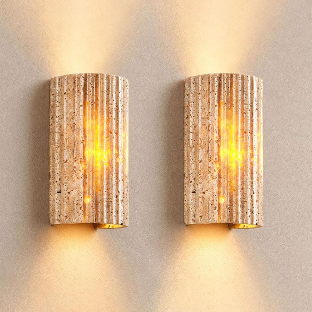 Jadssox Lampada da parete for esterni a LED in travertino naturale