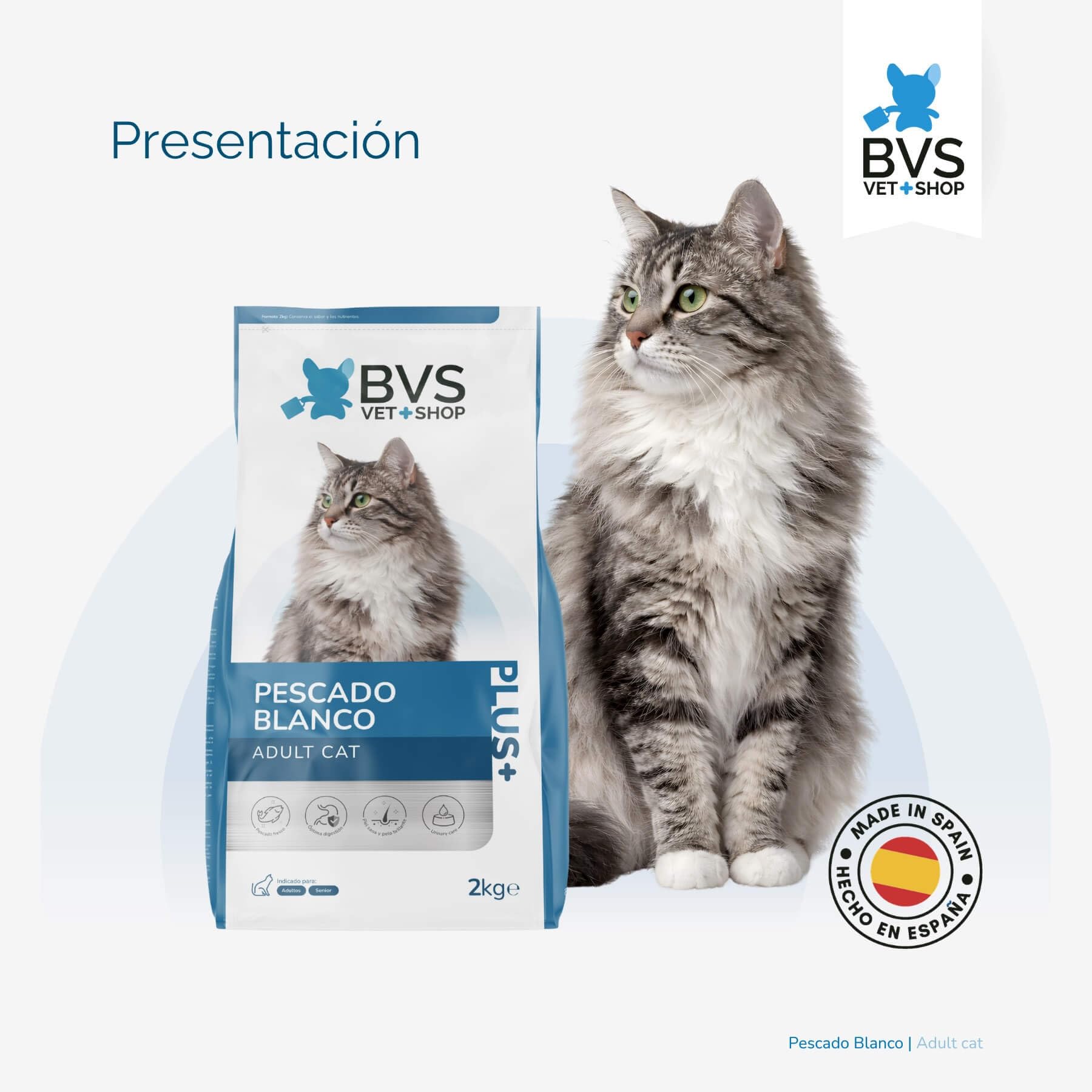 BVS Vet Shop | Adult Cat Pescado Blanco para Gatos | Protege al Sistema inmunológico y Ayuda a desarrollar la Salud Cardiovascular y el Sistema nervioso | 12Kg