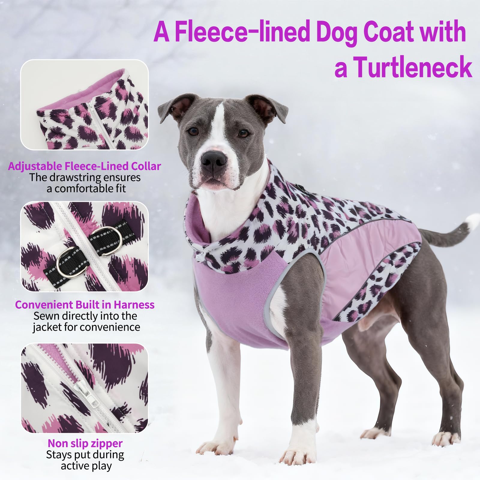 Cappottini per cani di taglia grande con imbracatura integrata, impermeabile, caldo cappotto invernale per animali domestici, tuta da neve per il freddo, giacca antivento in pile riflettente