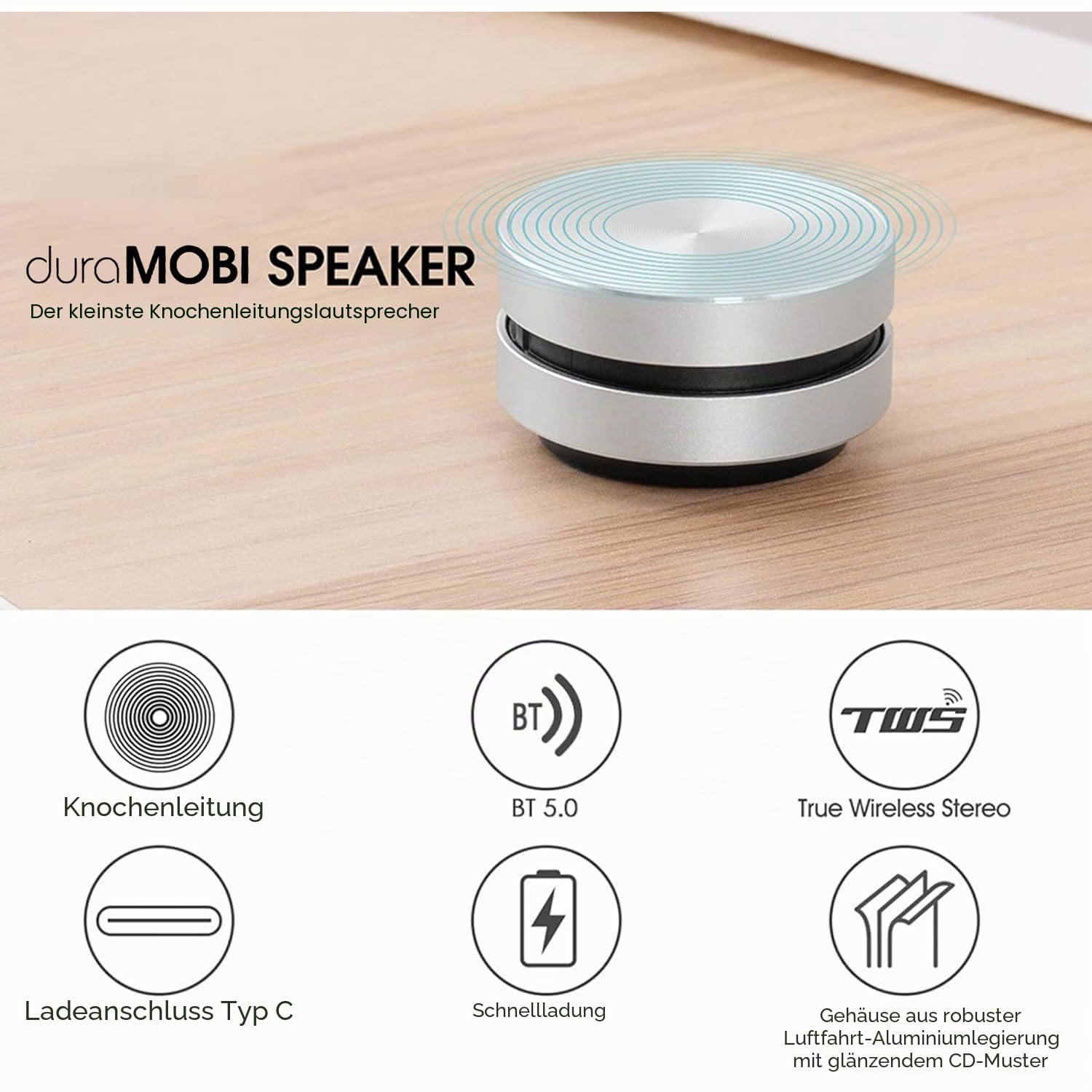 docooler BT-Lautsprecher Wireless Knochenleitungslautsprecher Tragbarer Stereo-Sound mit hoher Lautstärke Eingebautes Mikrofon Rot Resonanzbox