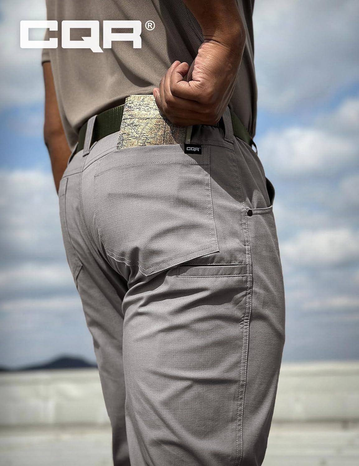 CQR Men's Utility Flex Cargo Pants, Classic-Fit Casual Stretch Work Pants, Water Resistant Lightweight Tactical Hiking Pants - Image 9