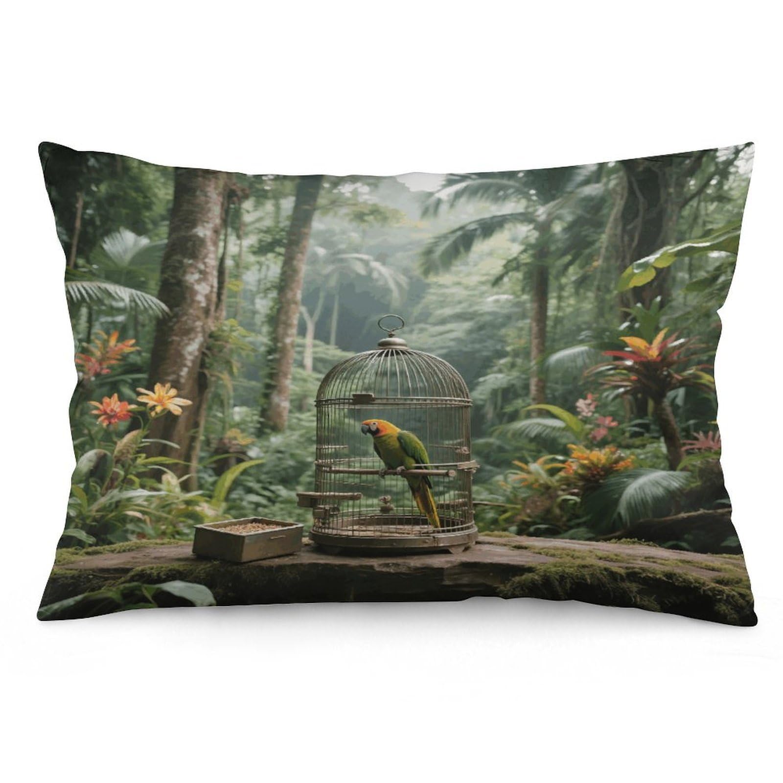 Parrot in Rainforest Throw Pillow Cover Soft Pillow Case Decorative Lumbar Pillow Cover Cozy Throw Pillowcase Polyester Rectangular Cushion Case Decor for Couch Sofa Bed