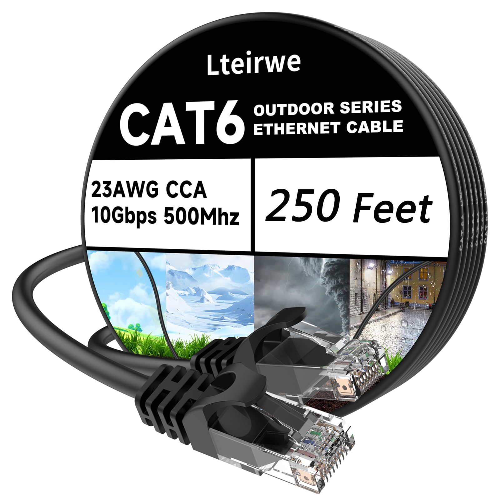 Cavo Ethernet CAT6 650FT 23AWG ad alta velocità 500MHz 10Gbps velocità di trasmissione, più veloce del cavo Ethernet Cat 5e/Cat 5. Ampiamente usato in computer, laptop Nero-60 m