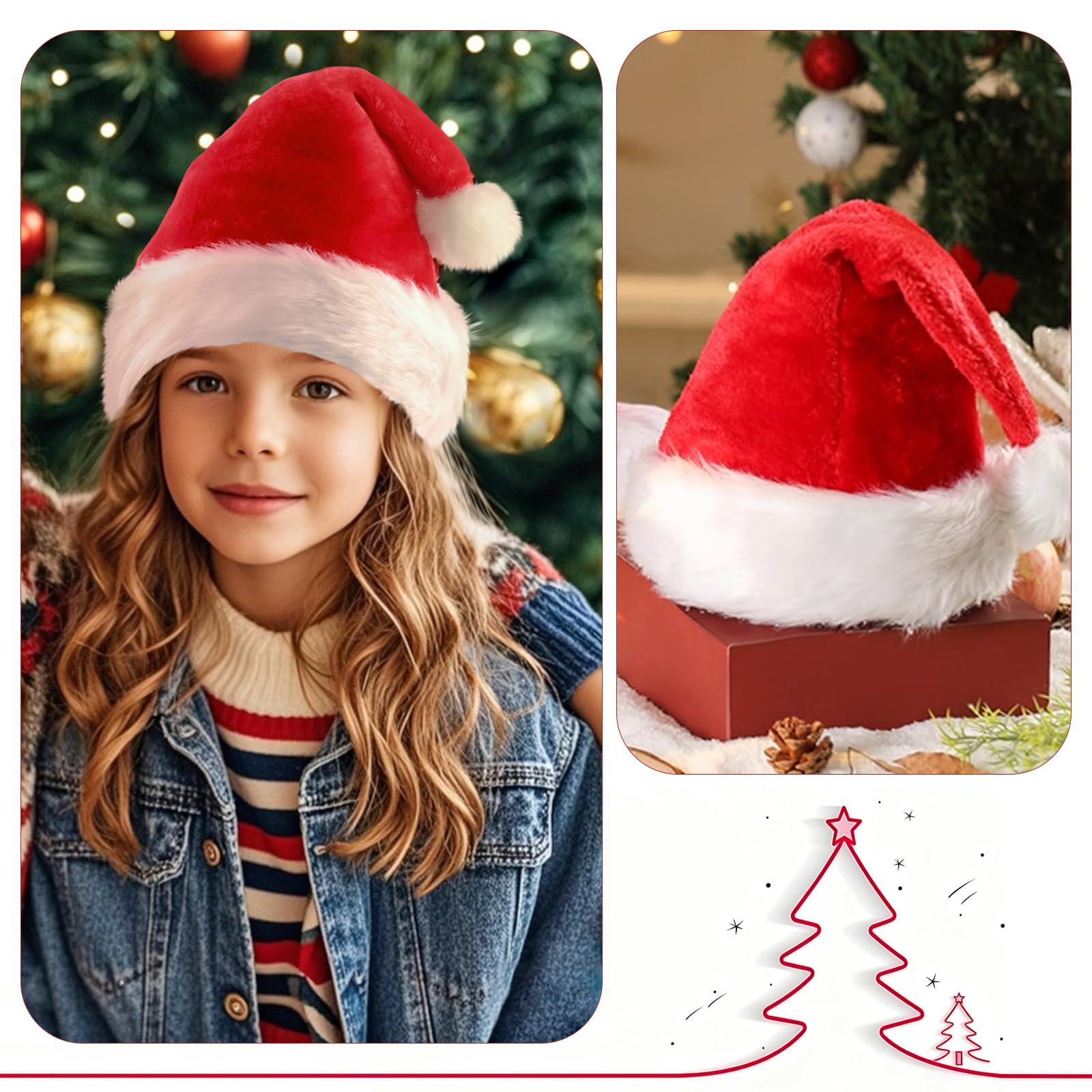 YAUOIPI Santa Hat for Kids Soft Plush Fur Xmas Hat for Boys Girls Comfort Red Santa Claus Fancy Dress Holiday Headwear for Christmas New Year Festive Theme Party (Red) - Image 3