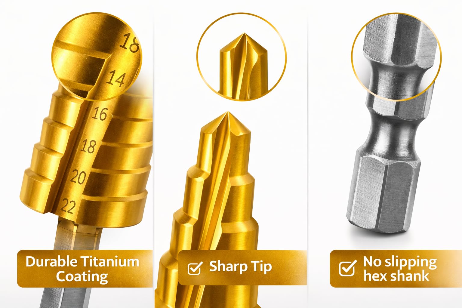 Step Drill Bit Set - 3PCS HSS Titanium Coating -5