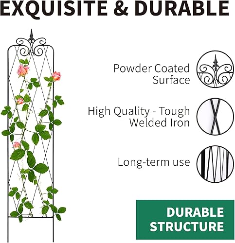 Miniatura 2 de SCENDOR Paquete de 2 enrejados de 71 pulgadas de alto x 15 pulgadas de ancho, enrejado negro para plantas trepadoras, marco de metal resistente para