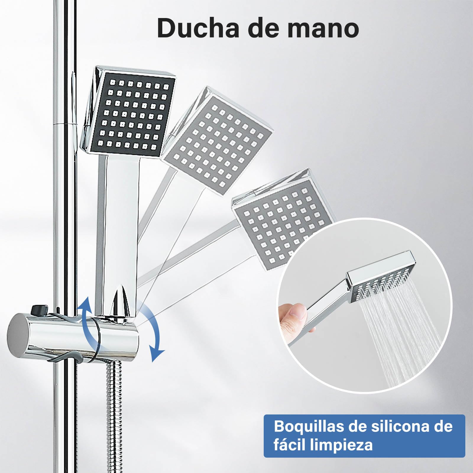 Set de Ducha de Lluvia, Set de Ducha de Lluvia Cuadrado, Set de Ducha con Ducha de Lluvia y Teleducha, Galvanizado（20cmX20cm）