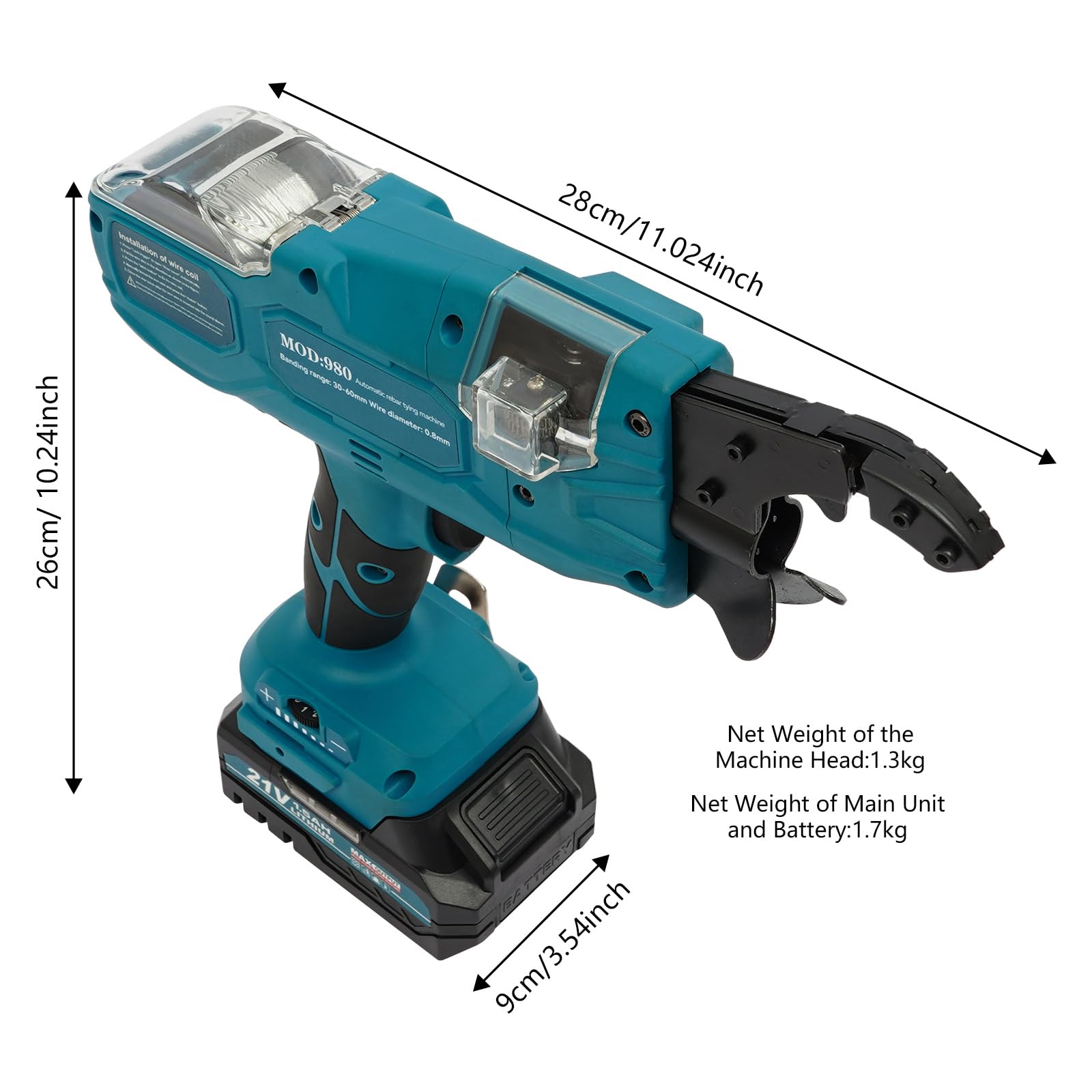 Rilegatrice automatica da 21 V, 30-60 mm, funzionamento a batteria